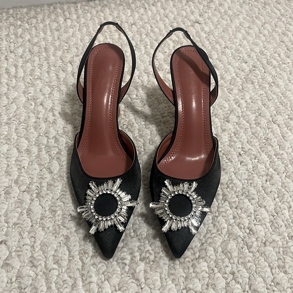 Black Satin Slingback Heel with Crystal Toe - Picture 1 of 3